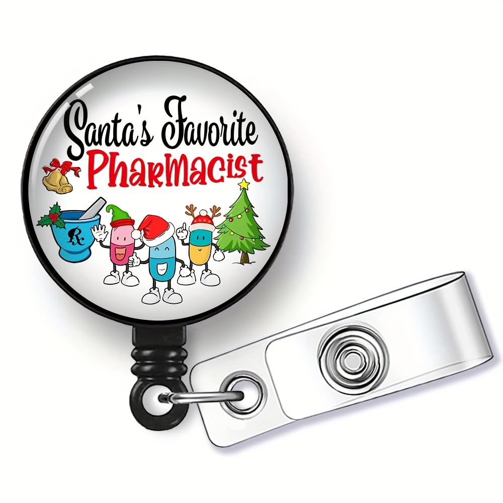 1pc Santa's Favorite Pharmacist Retractable Badge Reel With Alligator Clip,  Funny Christmas Badge Reel Gift For Pharmacist Nurse Doctor Office Worker