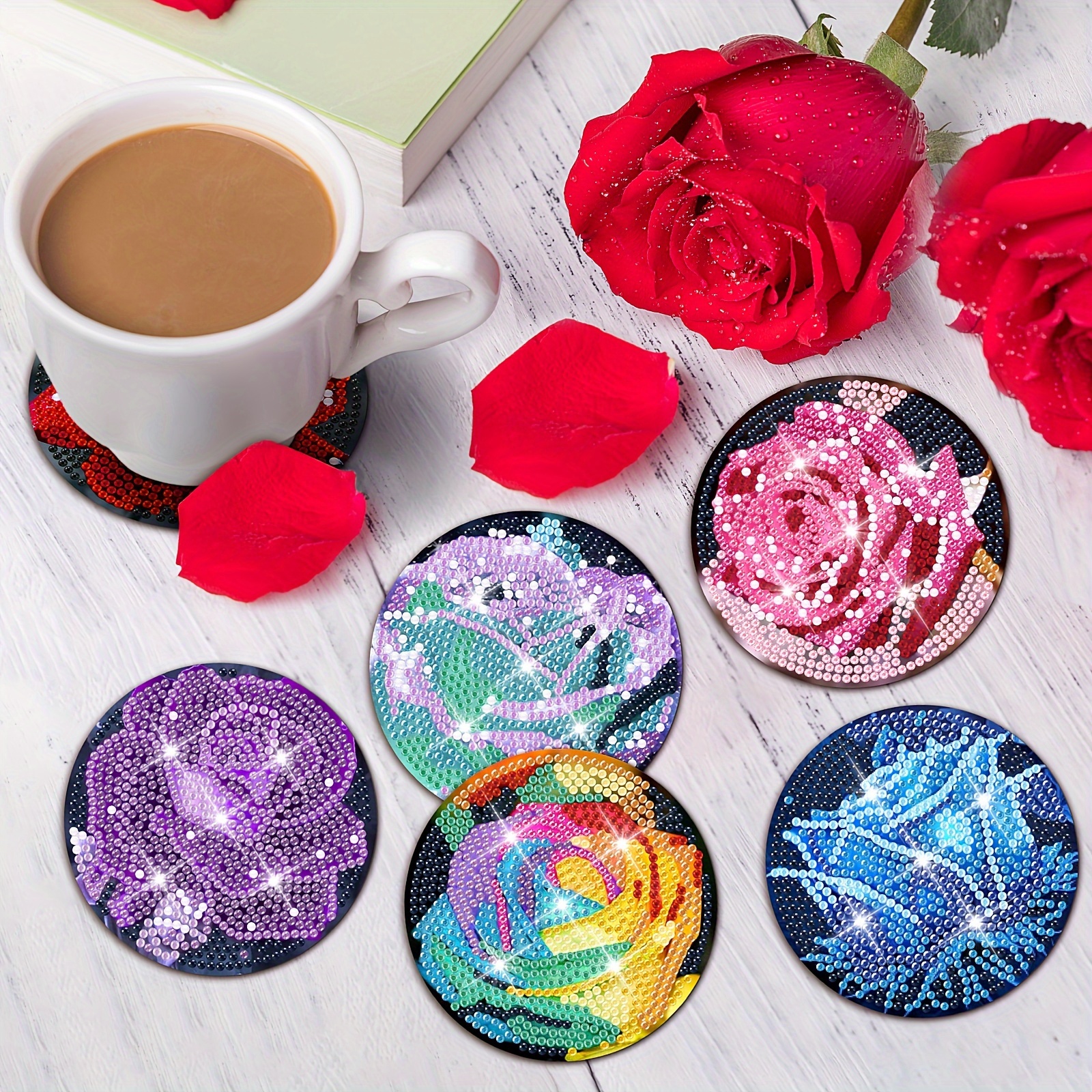 Rose Art Coasters Peacock Diamond Painting Coasters Kits - Temu