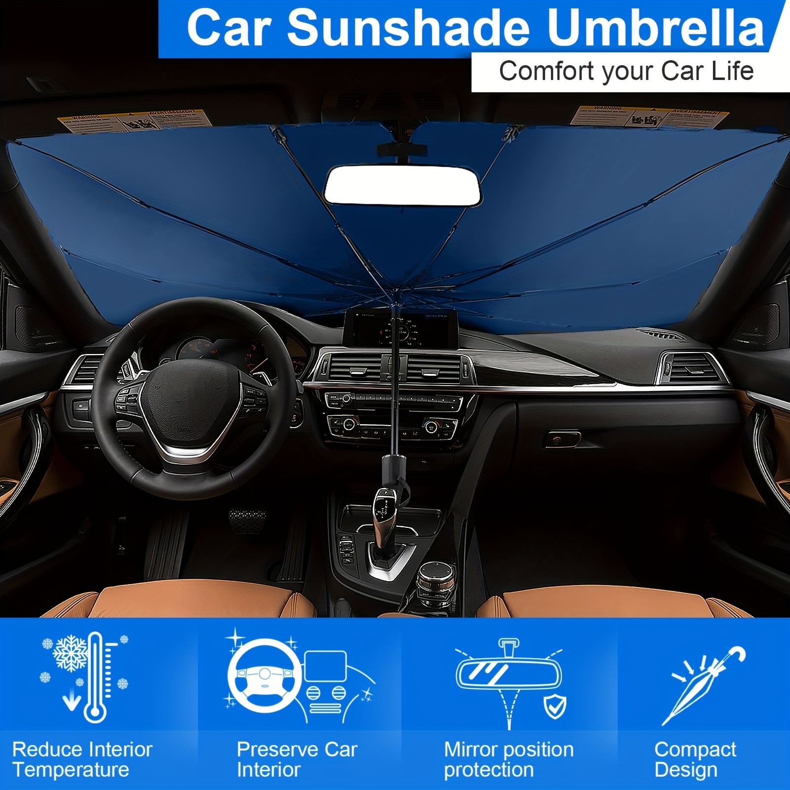Umbrella Windshield Sun Shade Car Blocks Uv Rays Foldable - Temu