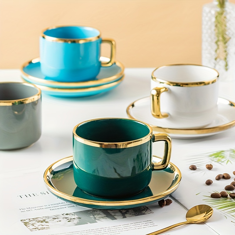 European Luxury Coffee Cup Plate Set Ceramic Breakfast Tray With
