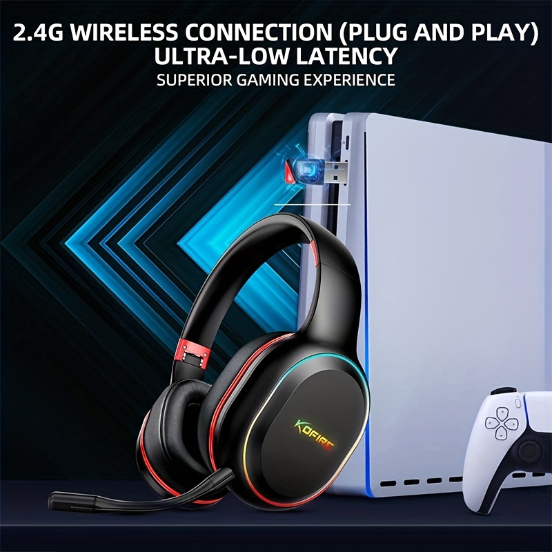  KOFIRE Auriculares inalámbricos para juegos para Playstation 5,  sonido estéreo 3D, retroalimentación de bajos, 2.4 GHz/Bluetooth, micrófono  desmontable, latencia ultra baja, auriculares blancos para : Videojuegos
