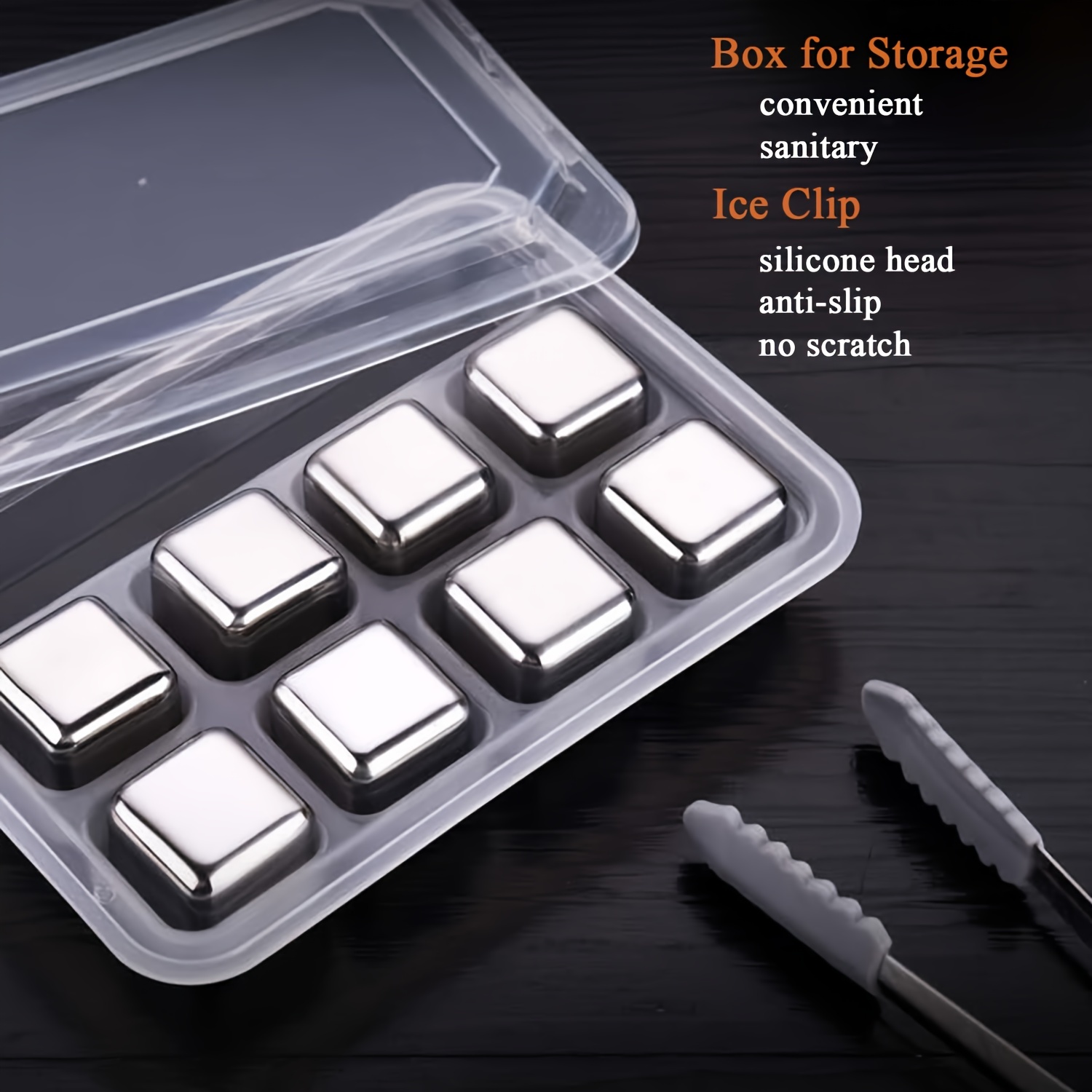 Whiskey Stones Reusable Ice Cubes with Silicone Square Ice Molds Box  Packaging