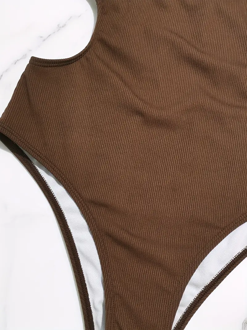 Brown Backless One Piece Swimsuit, Cross Back