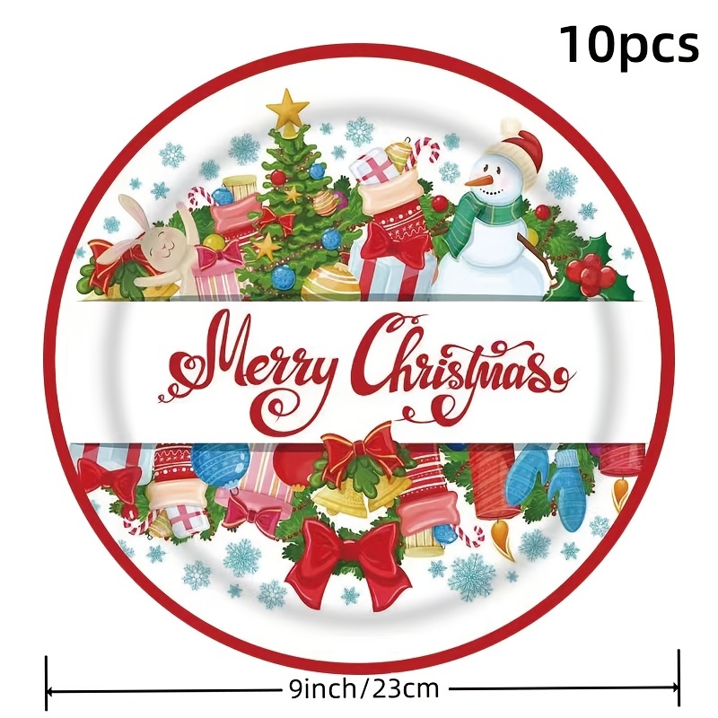 10pcs Christmas Themed Disposable Party Dinnerware Set, Including Paper Cups,  Ideal For Christmas Party Decoration