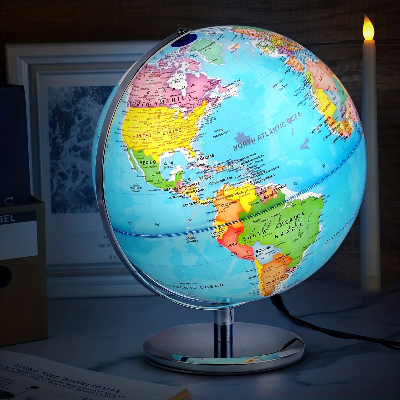 Mappamondi per Bambini, mappamondo Illuminato da 12,6 Pollici con Supporto  mappamondo da Ufficio educativo con Luce LED Integrata con Mappa del Mondo  e Vista Costellazione per la Decorazione dell'uff : : Cancelleria