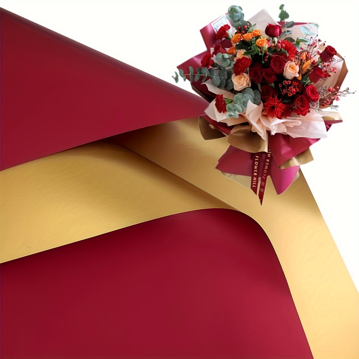 Double Sided Golden Flower Wrapping Paper Waterproof Red - Temu