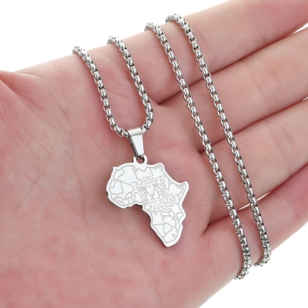 African Map Tiger Men Charm Necklace