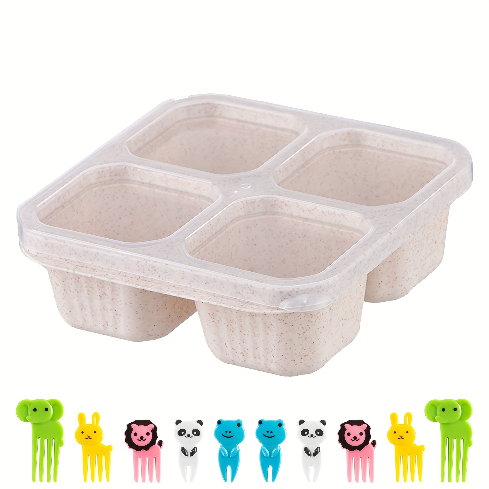4 Grid Snack Containers Divided Bento Snack Box 4 Compartments Reusable