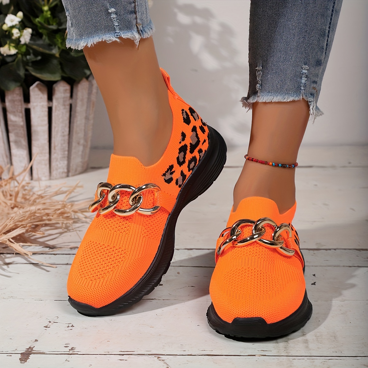 

Chaussures de marche à bout plat tendance pour femmes, imprimées léopard, légères et basses, chaussures de sport plates Koningsdag/Jour du Roi