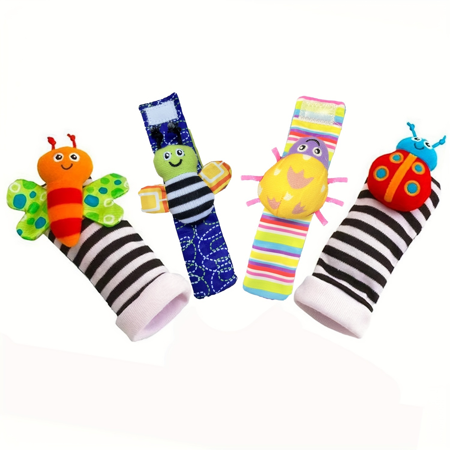 4 Pcs Jouets De Poignet Pour Bébé - Jouets De Chaussettes Pour Bébé  Nouveau-né 0-6