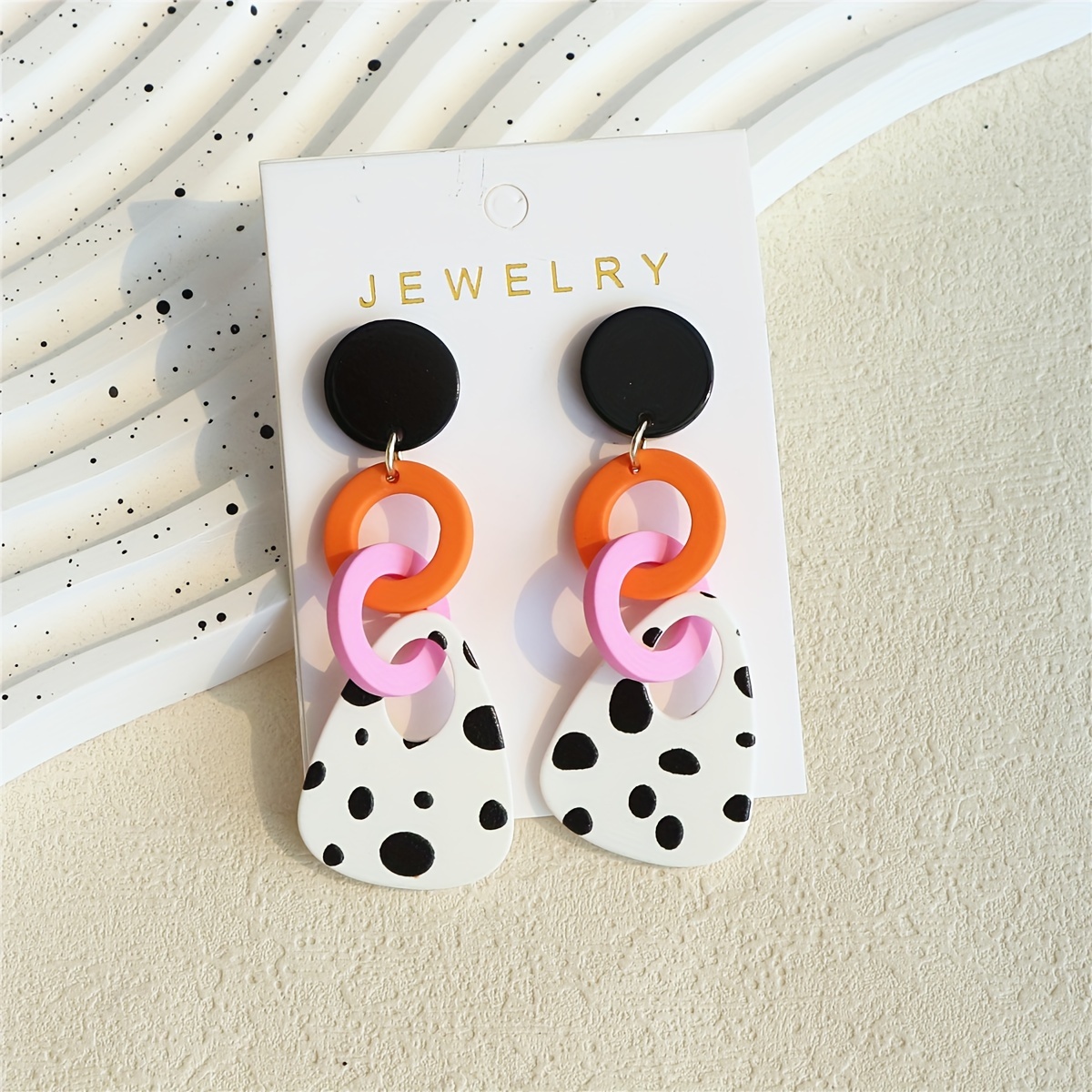 TEMU Acrylic Chain Design Dangle Earrings Cow Pattern Polymer Clay Texture Elegant Cute Style Adorable Female Earrings