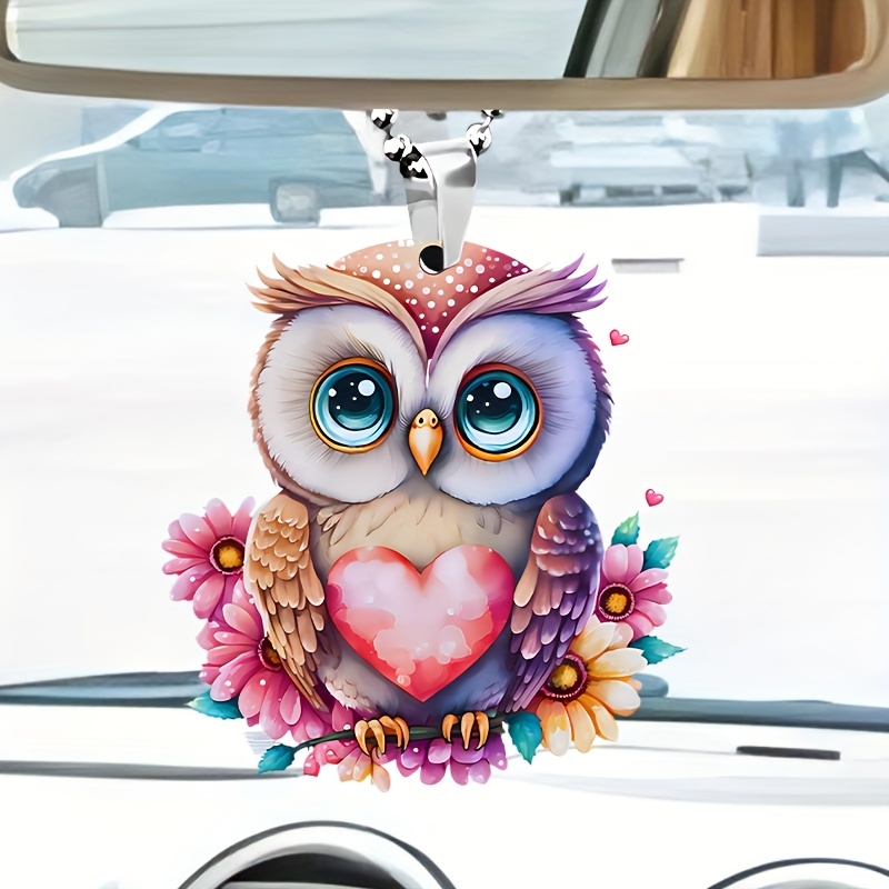 1pc love heart owl 2d acrylic decorative pendant car accessories car interior rearview mirror decorative pendant bag key chain accessories 6
