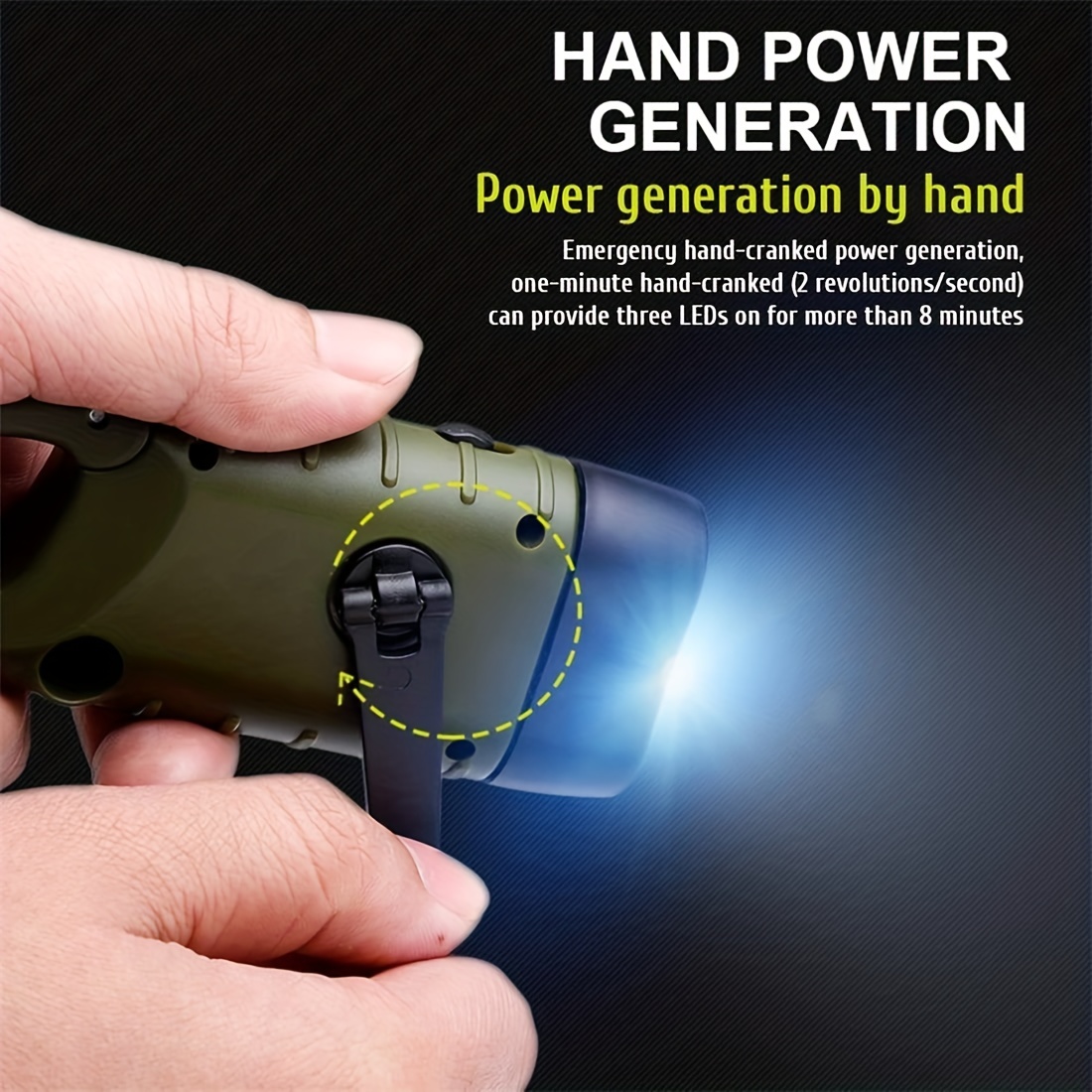 Self-powered Hand Crank Flashlight With 3 Bright Led Lights For Camping,  Home, And Emergency Survival - Temu