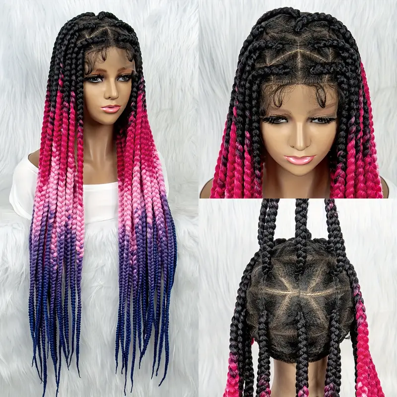 Colorful 30 Inch Full Lace Braided Wig Synthetic Cornrow