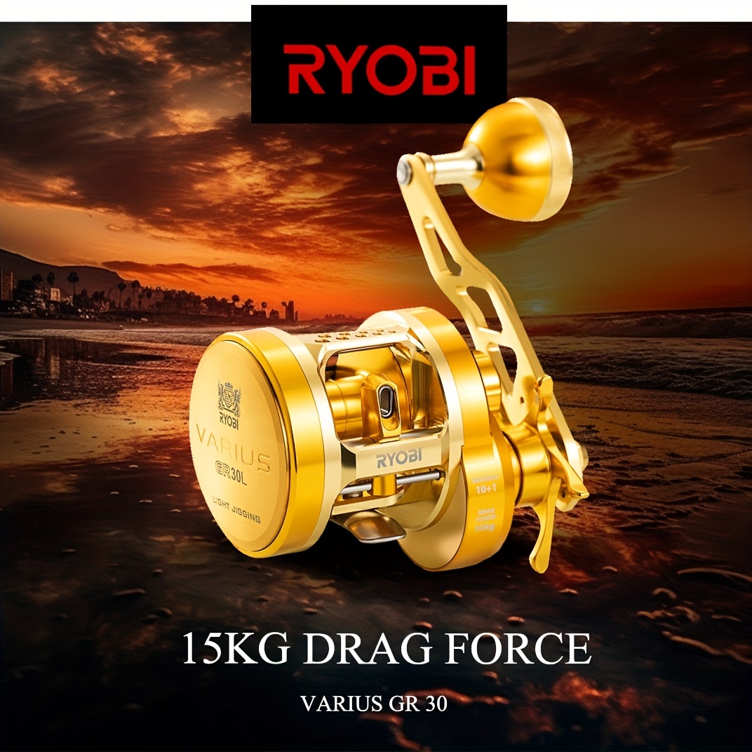 RYOBI VARIUS Slow Jigging Fishing Reels, 10+1BB Gear Ratio7.0:1 Metal  Trolling Fishing Reel, Max Drag15kg For Saltwater Fishing