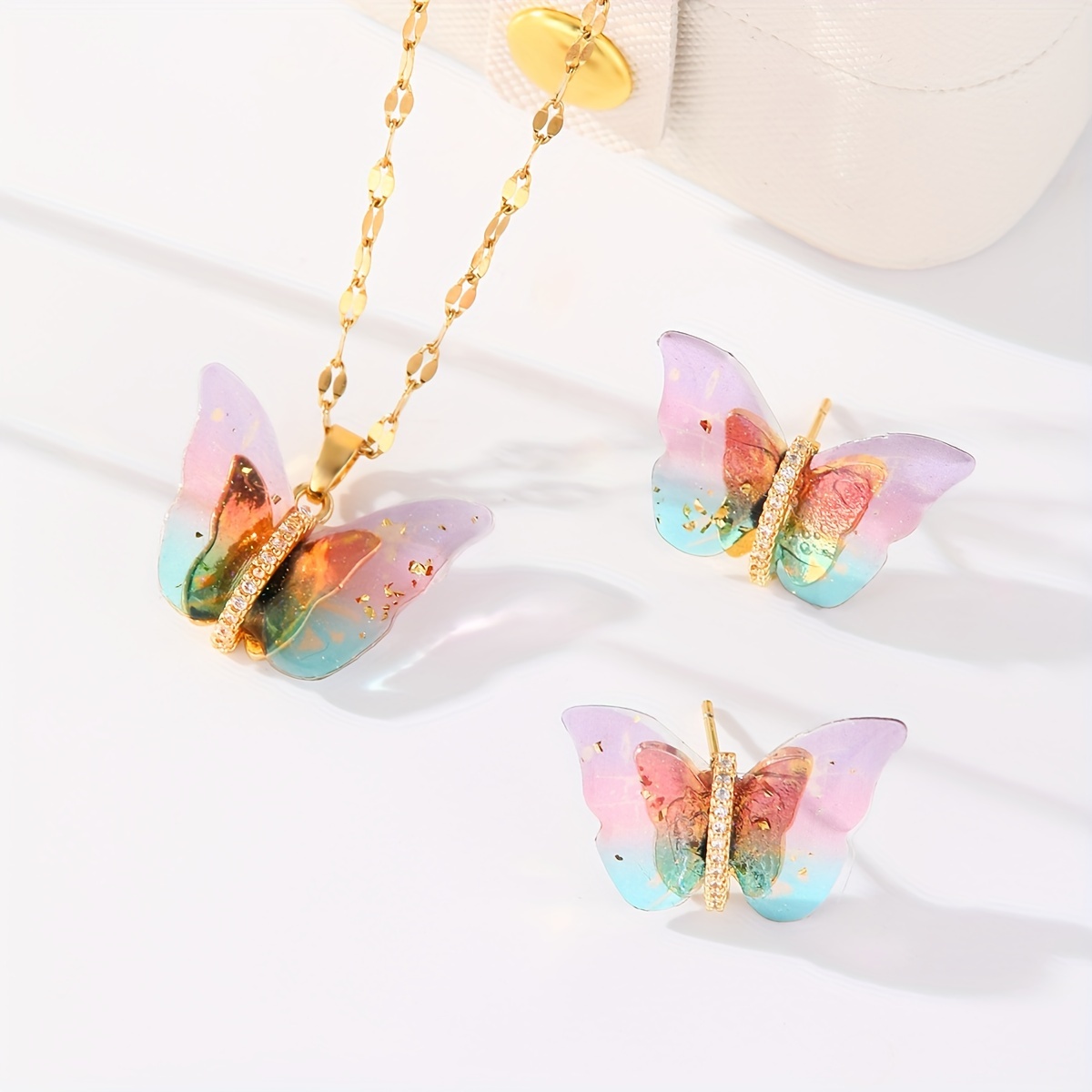 Set Gioielli Donna In Oro Rosa 14K - Collana, Braccialetto E Orecchini Con Design Floreale - Foto 13