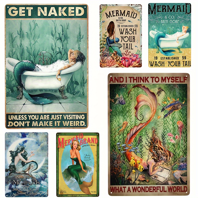 Vintage Metal Tin Signs Diver Mermaid Tin Sign Wall Plaque - Temu