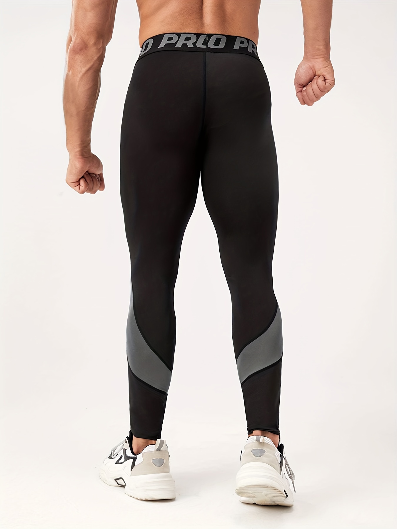 GANYANR Running Tights Men Sports Legging Fitness Yoga Basketball  Compression Athletic Long Bodybuilding Gym Jogging Pants Skins Color:  Black, Size: L