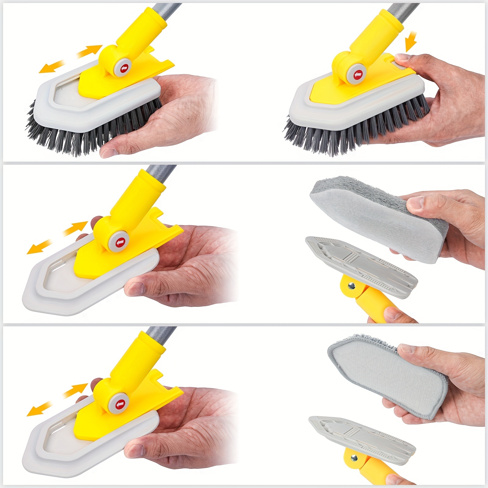 LKHOME 3in 1 Tub Tile Scrubber Brush with Extendable Long Handle, Shower  Cleaning Brush with Detachable Stiff Bristles Shower Wall Scrubber for