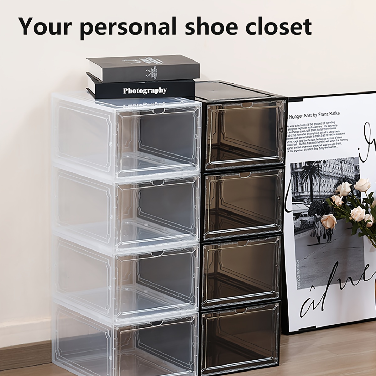 Organizador de almacenamiento de zapatos, armario plegable con puertas,  cajas de almacenamiento duraderas y estables, organizador apilable para