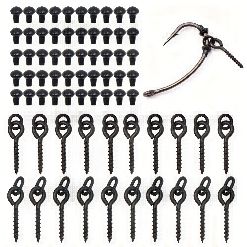 

70pcs Carp Fishing Hook Bait Screw Stopper With Rubber Bead For Ronnie Spinner Rig And Boilies - Essential Tackle For Stopping Fish