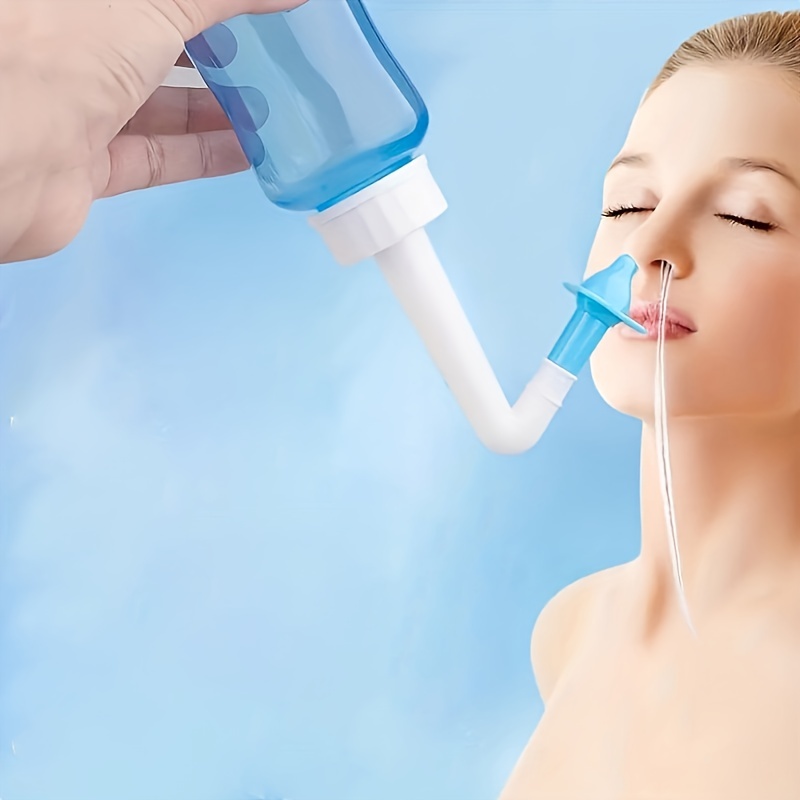 Sistema de riego nasal, botella de lavado nasal de 10 onzas, sin BPA, para  adultos y niños, con 20 paquetes de sal de lavado nasal y adhesivo