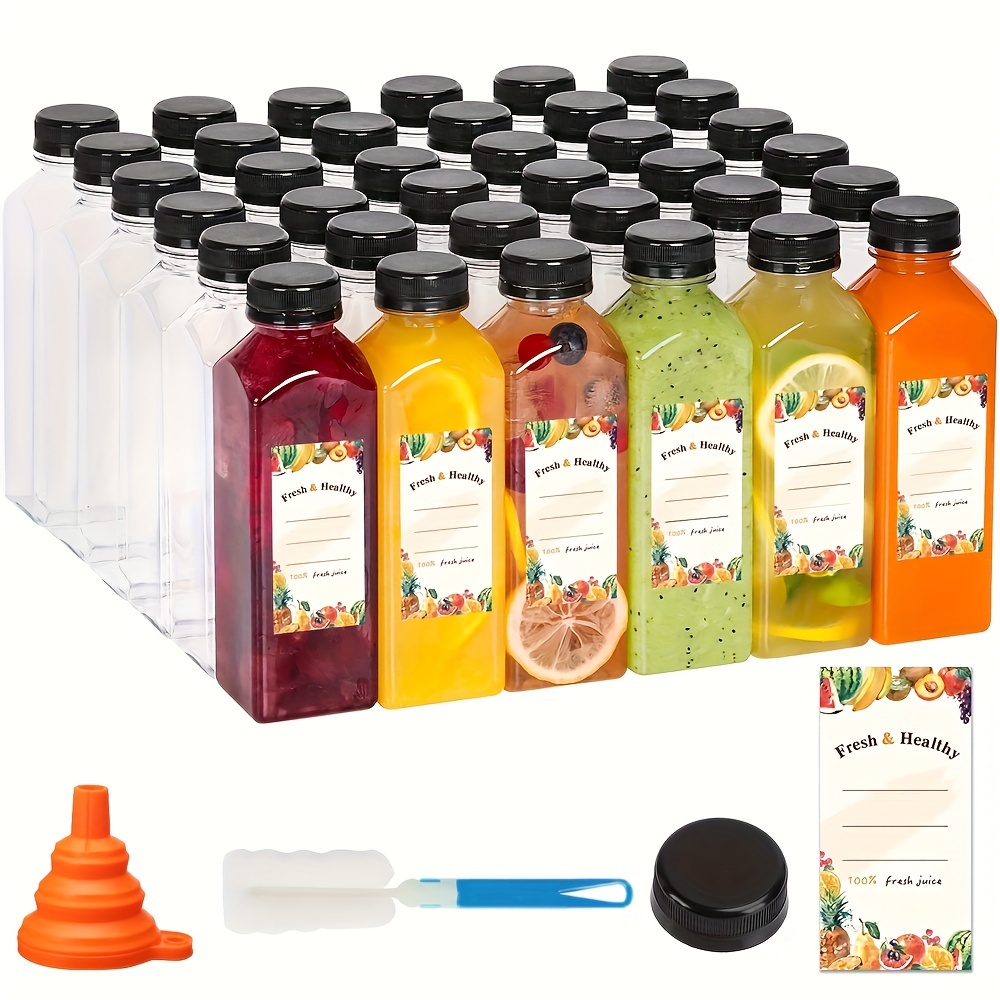 16 OZ Empty PET Plastic Juice Bottles - Pack of 35 Reusable Clear