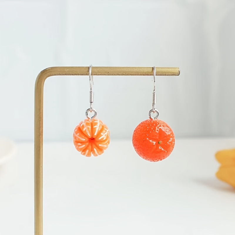 Women's Creative Orange Resin Earrings, Fruit Style
