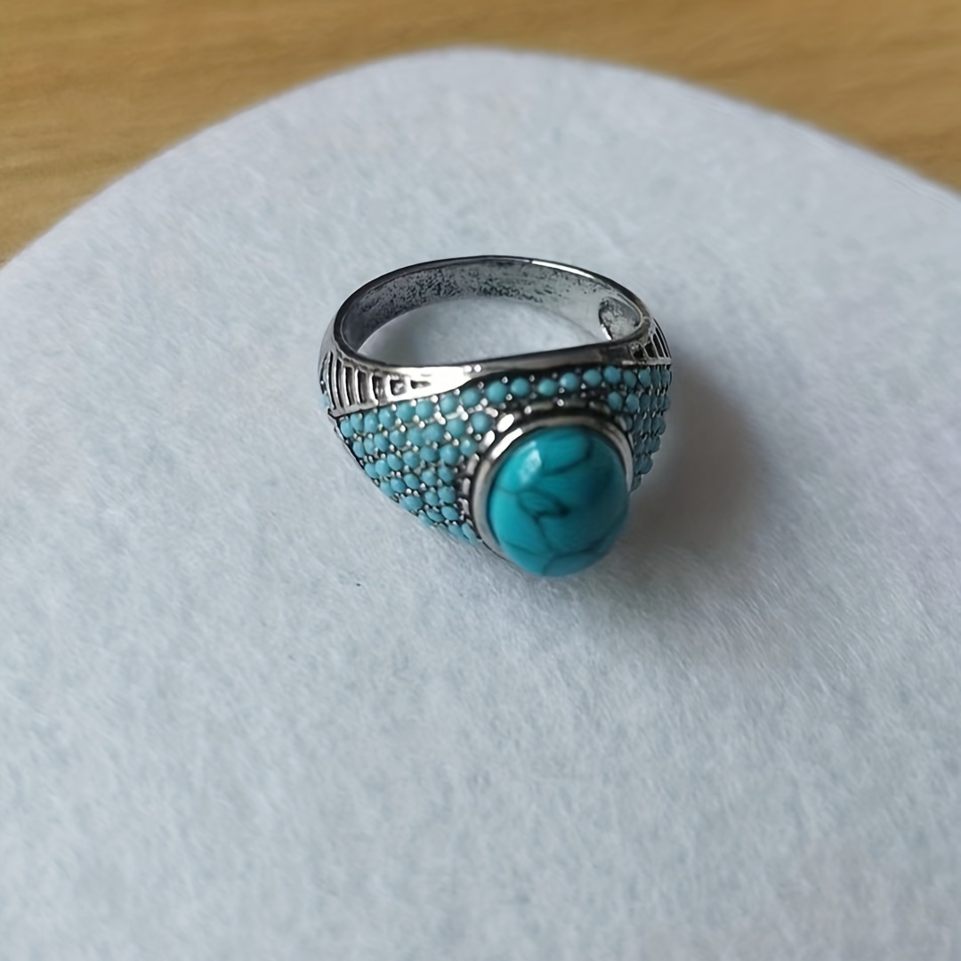Chunky Ring Oval Turquoise Retro Punk Style Jewelry