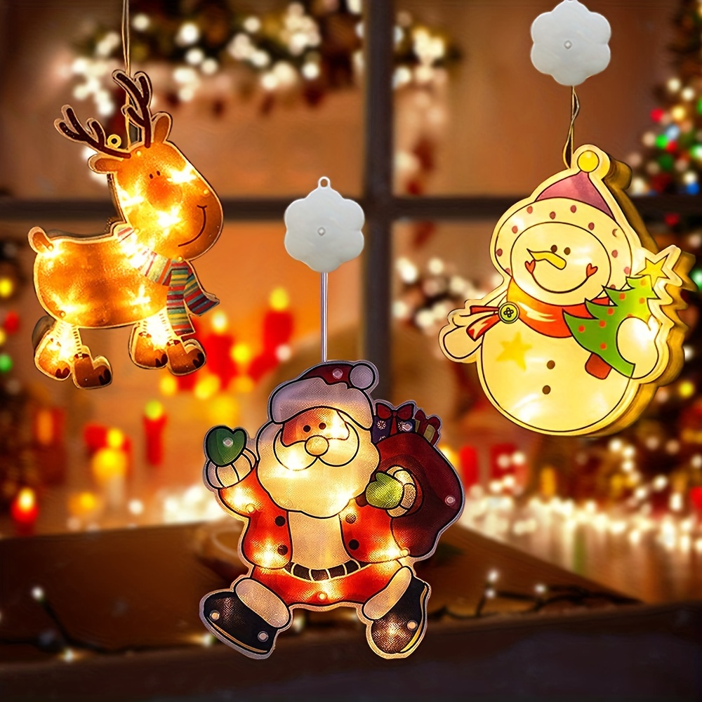 Lumières à suspendre pour fenêtre, décoration de Noël, décoration de  fenêtre éclairée, 9 lumières LED à ventouse, crochet à ventouse, vitrine,  maison