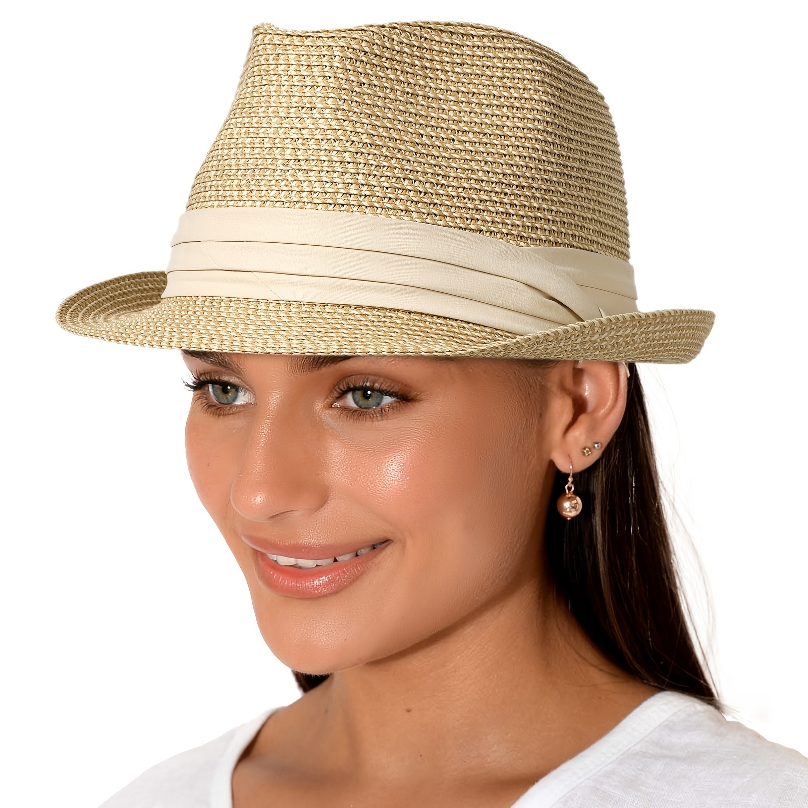 

1pc Women's Straw Hat Short Brim Beach Sun Hat Unisex Foldable Panama Hat Suitable For Summer Travel