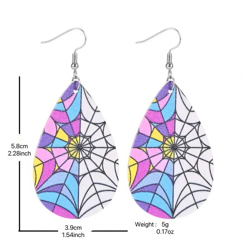 Multicolor Leather Spider Web Teardrop Earrings