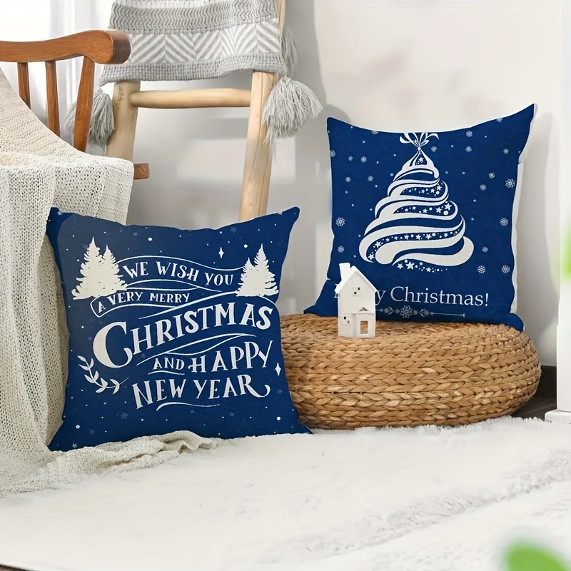 Christmas Linen Blend Throw Pillow Case, Square Cushion Case