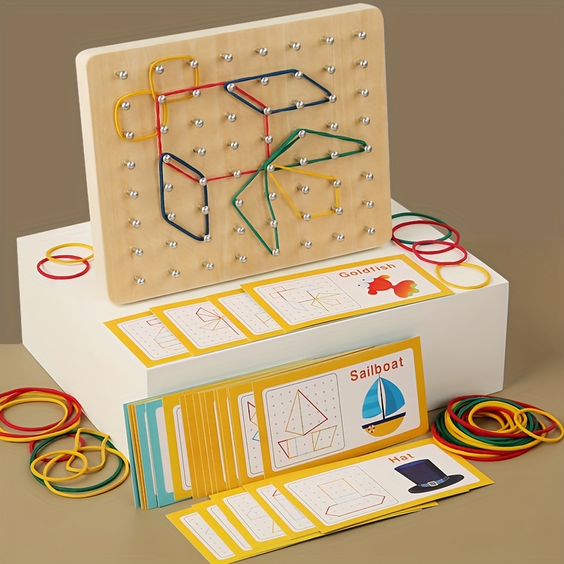 

Wooden Montessori Geometry Creative Peg Board, Children's Early Education Montessori Toy Educational Game