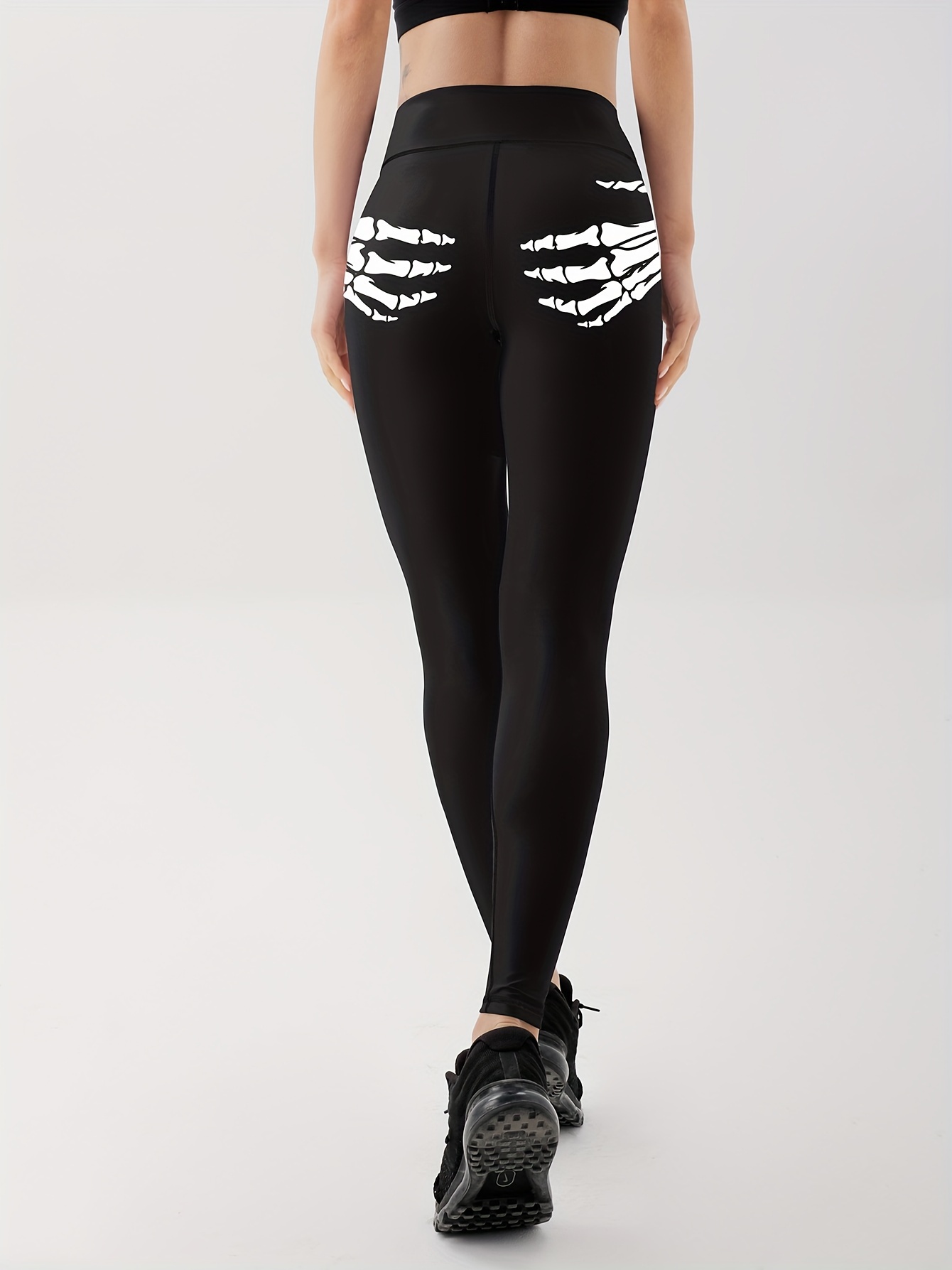 Halloween Skeleton Hands Print Sports Leggings High Stretch - Temu