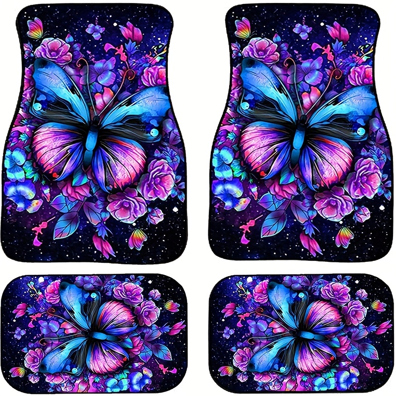 4Pcs Embroidery Butterfly and Flower Universal Fit Car Floor Mats