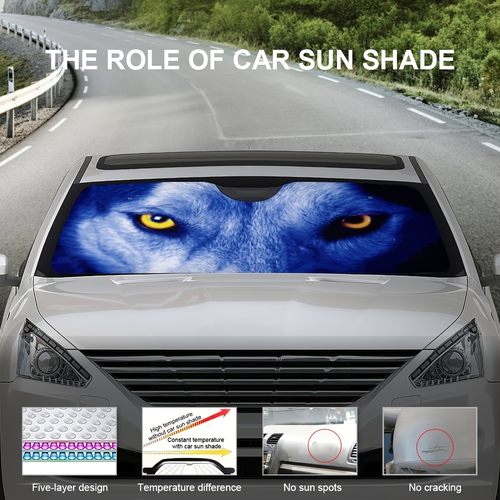 Protect Your Car from the Sun's Heat with this Stylish Blue Wolf Head  Windshield Shade!