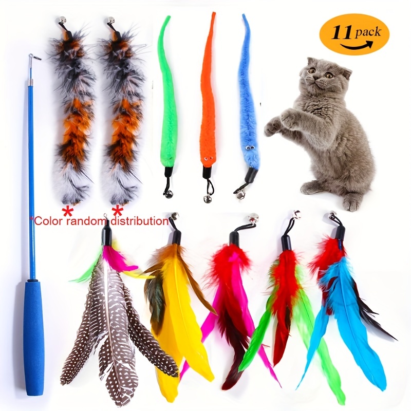 Cat Toy Set Interactive Cat Feather Stick Retractable Cat - Temu
