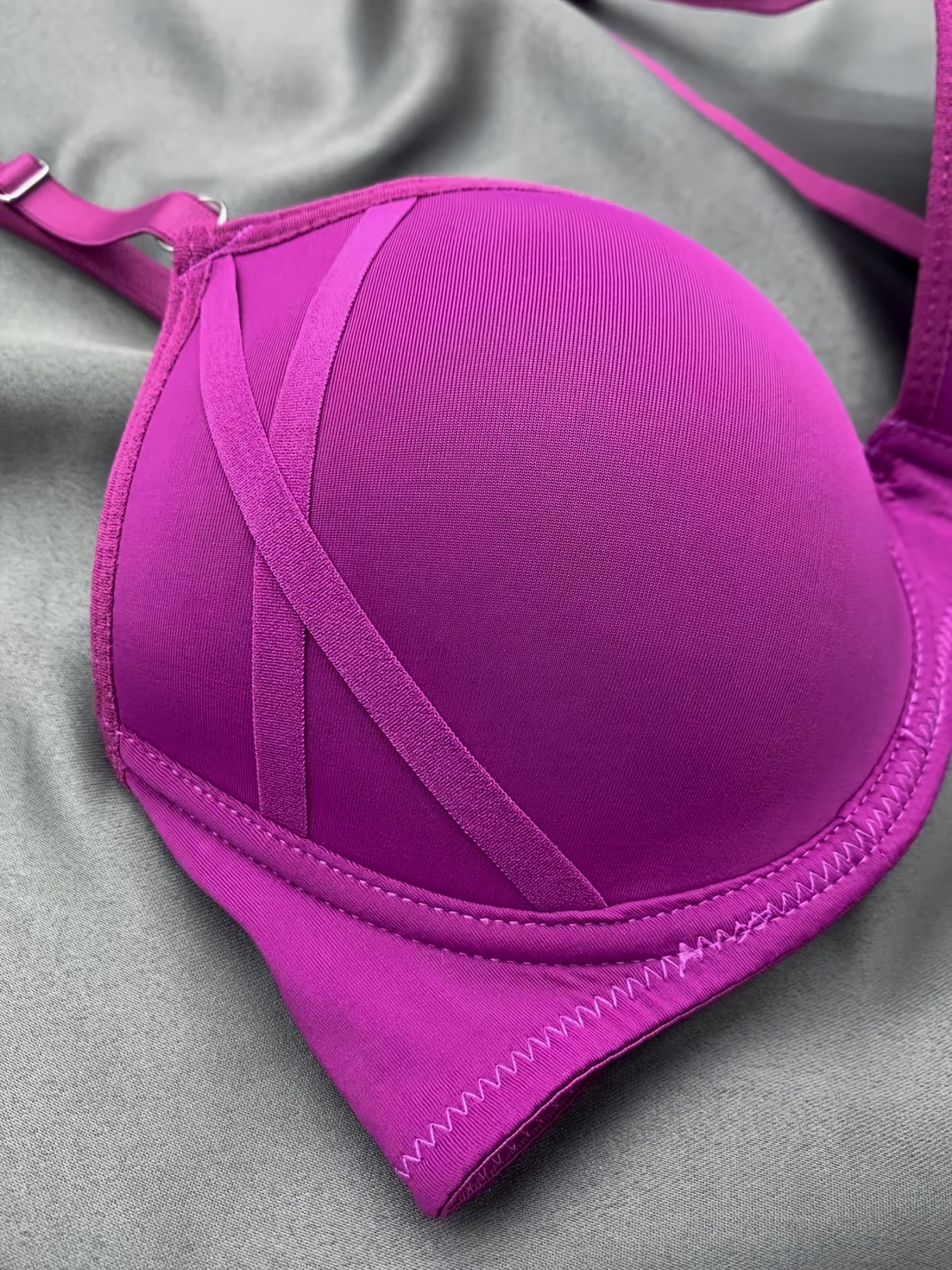 New Pink Solid Women Sexy Push Up Bra Padded Simple Straps