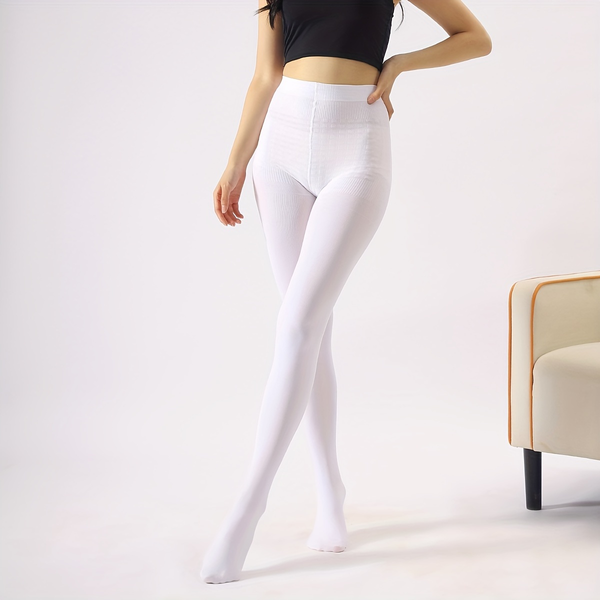Solid Slim Tights Opaque High Waist Thermal Elastic Leggings - Temu Canada