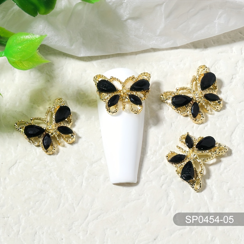 10pcs Butterfly Nail Art Charms with Crystal Zircons 3D Alloy Nail Accessory