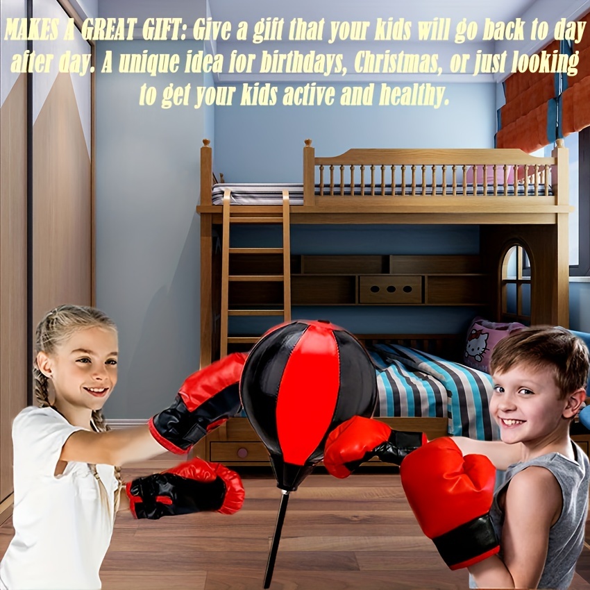 Juego de saco de boxeo para niños con soporte, kit de juguetes de boxeo  para niños, incluye guantes de boxeo, pelota de boxeo y soporte ajustable
