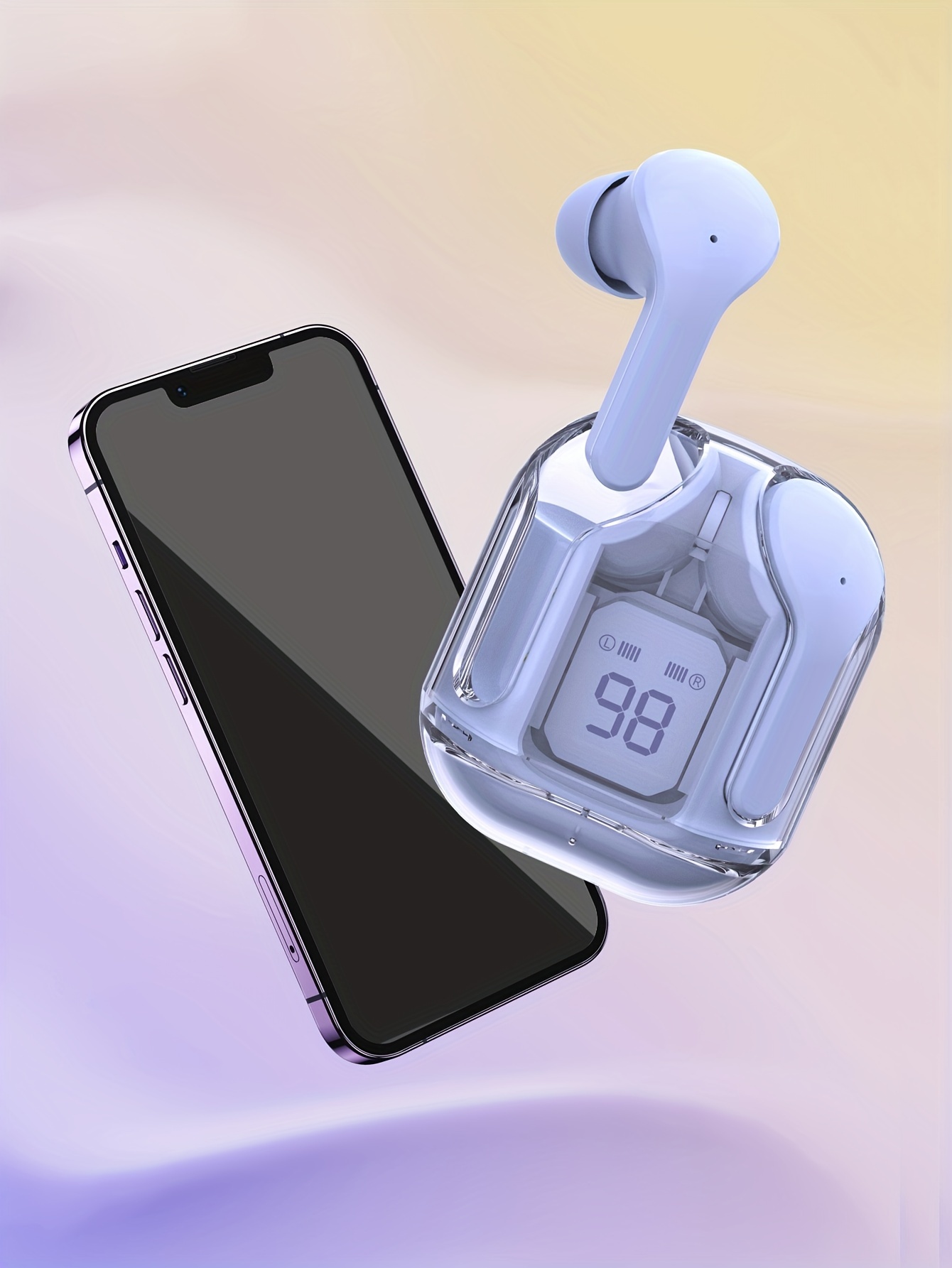 Auricolari stereo wireless colorati TWS BT V5.3 trasparenti, auricolare vivavoce in stile in-ear in silicone con display digitale della capacità della batteria, impermeabile_voghion.com