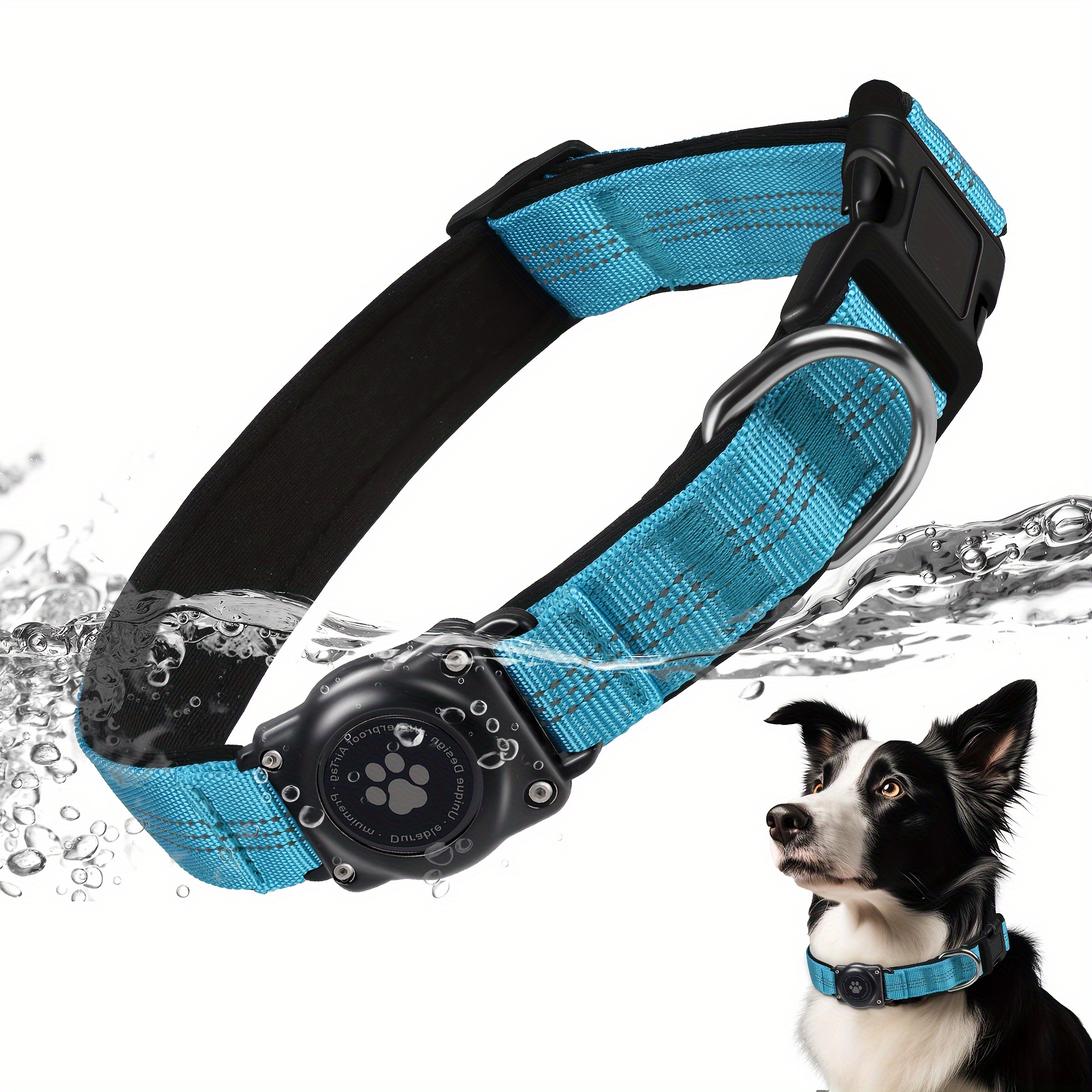AirTag - Collar de perro acolchado para Apple AirTag, collar ajustable para  mascotas, collar de nailon para mascotas para perros grandes, collar de