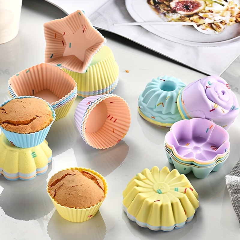 12pcs Muffin Cup Cake Mold Flower Shaped Muffin Cup Mold Silicone Cake Cup  DIY Baking