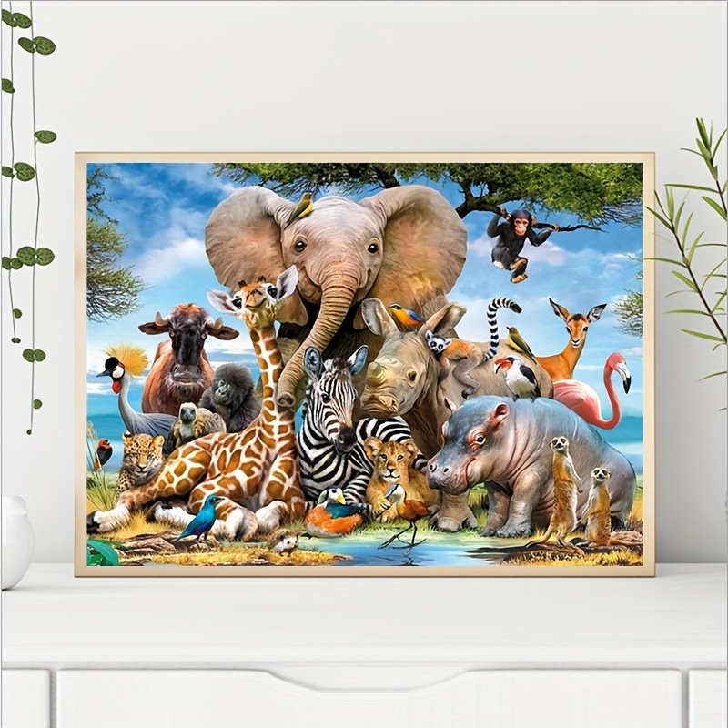 5d Diamond Painting Animal House Elephant Giraffe Diy Full - Temu