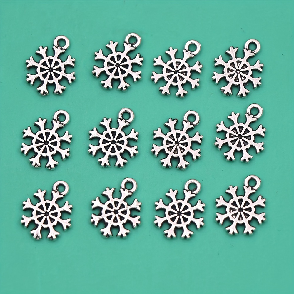 LZsilver 11mm 30Pcs/Set Antique Silver Color Christmas Snowflake Design Alloy Charms Pendants for Holiday Party for DIY Crafting Jewelry, Jewels