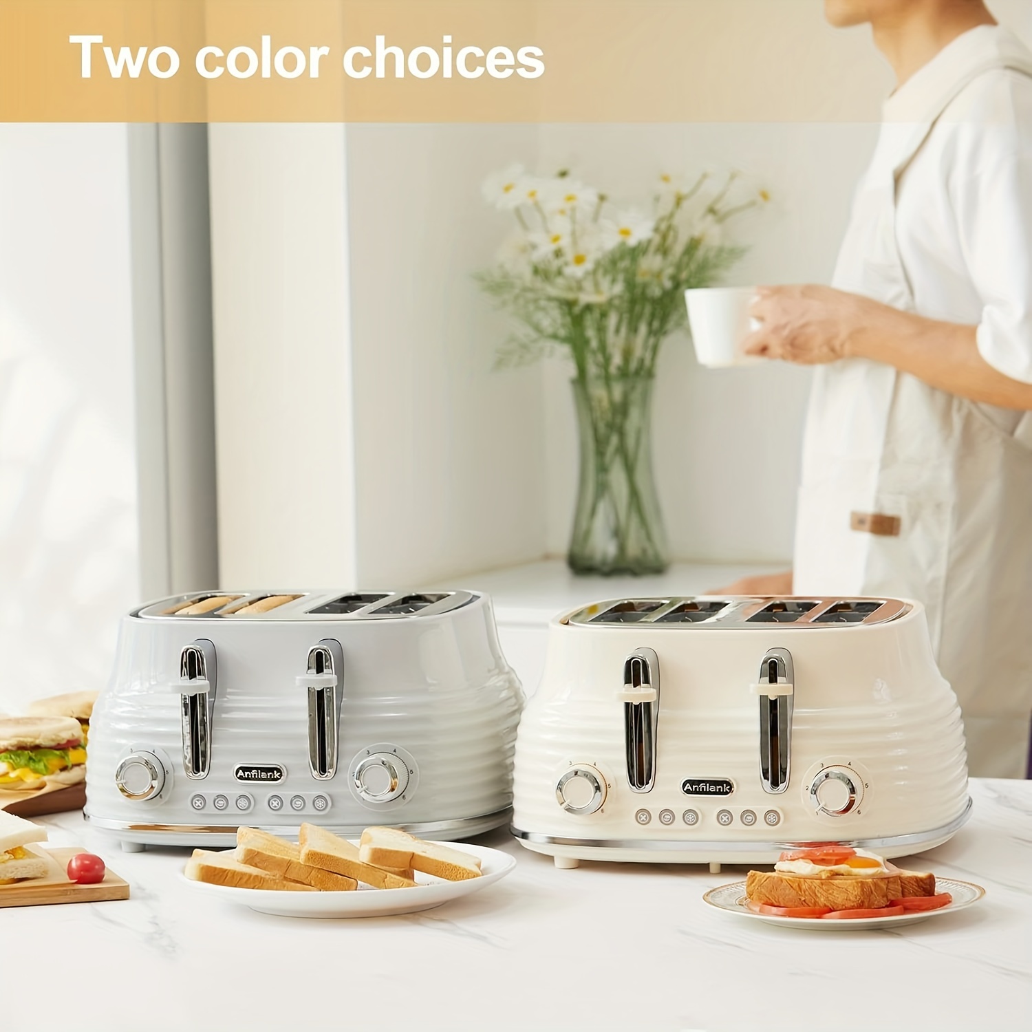 4 Slice Toaster Retro Stainless Steel Toasters with Bagel Defrost