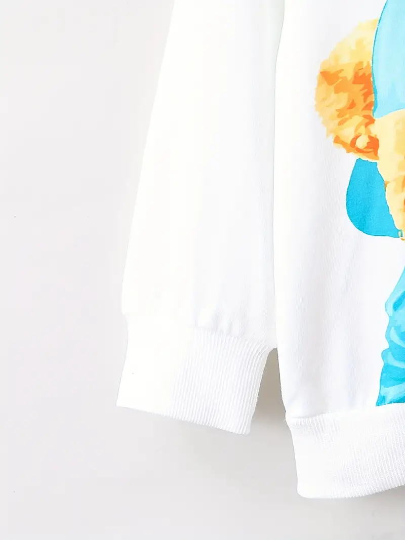 boys street style cartoon bear pattern 2pcs sweatshirt sweatpants set color clash casual outfits kids clothes for spring fall details 6