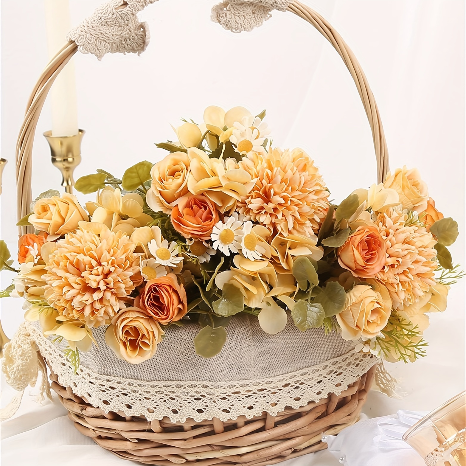 6 Head Gold Silk Rose Artificial Flowers Fall Decor Autumn DIY Bride  Bouquet Fake Fower Peony Wedding Room Home Party Decoration